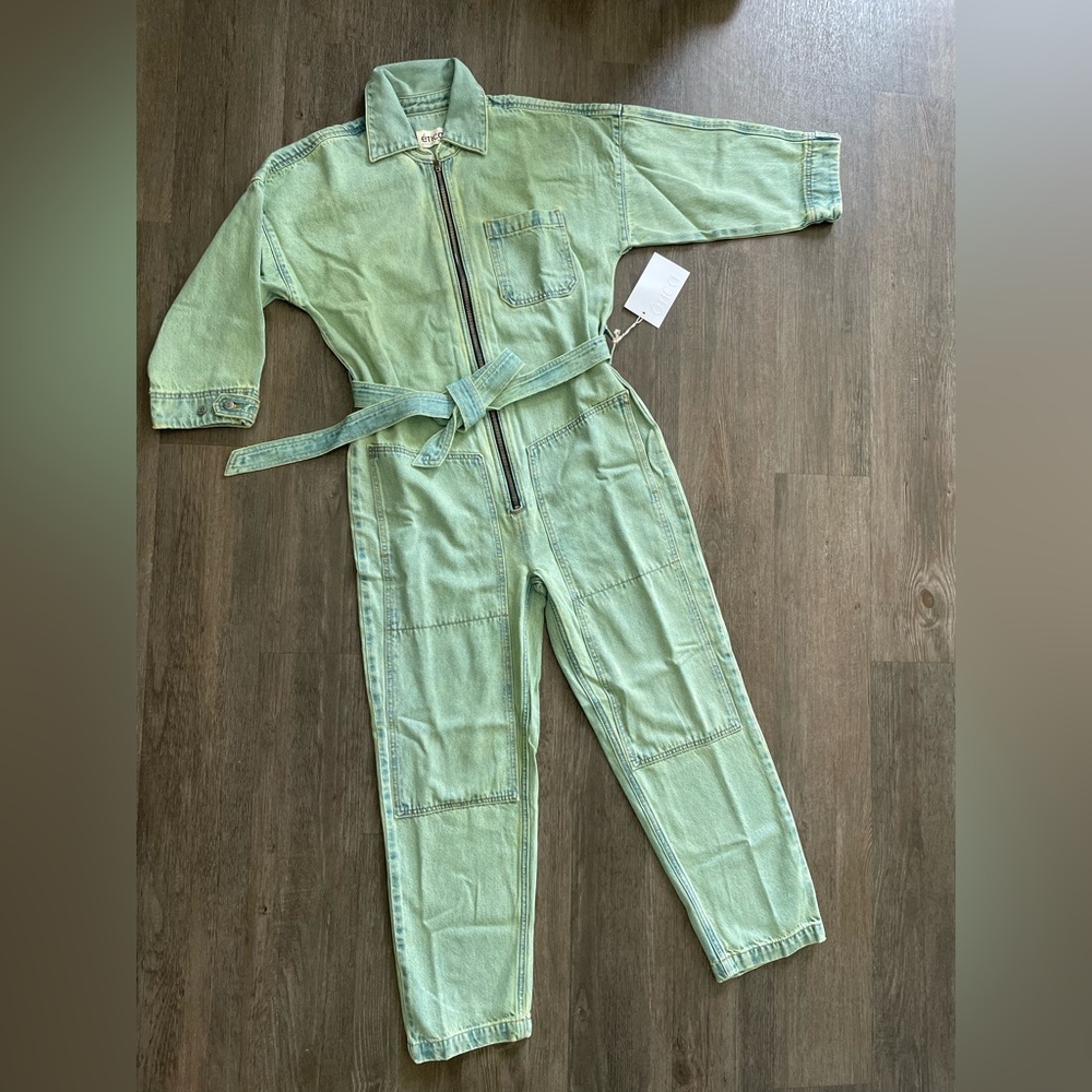 ETICA Zeta Carpenter Denim Jumpsuit Womens Small Zip Front Utility Workwear NEW